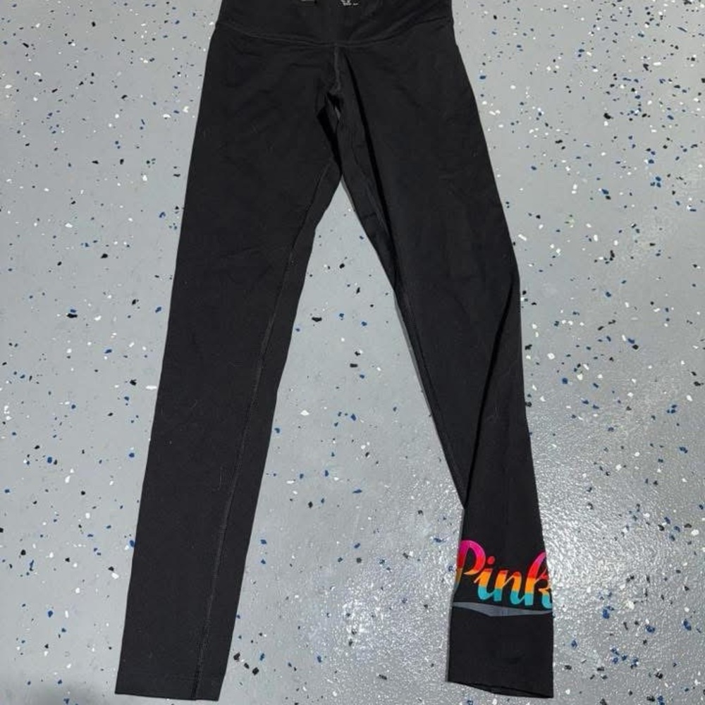 PINK Victoria's Secret Black Leggings with Rainbow Logo